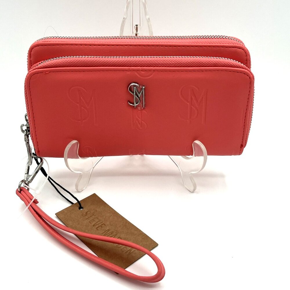 NWT Steve Madden Womens Double‎ Zip Wallet Wristlet Sunset Coral